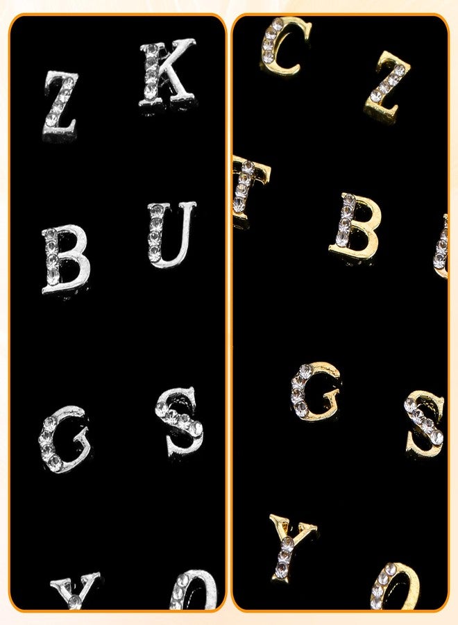 Eldraqth 52pcs Rhinestone Letters Nail Studs 3D Gold Letters Nail Charms Gems Alphabet Nail Studs Alloy Letters Nailes Decoration Capital Nails Charms Acrylic Nails Decoration Supplies for Girls Making Craft - Image 4